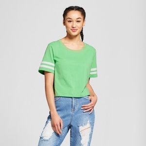 Bright Green Shirt with white stripes